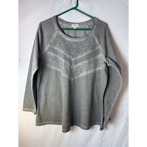 Style & Co. Sweatshirt Top Grey Embroidered Lace Overlay Boho Grunge Size Xl